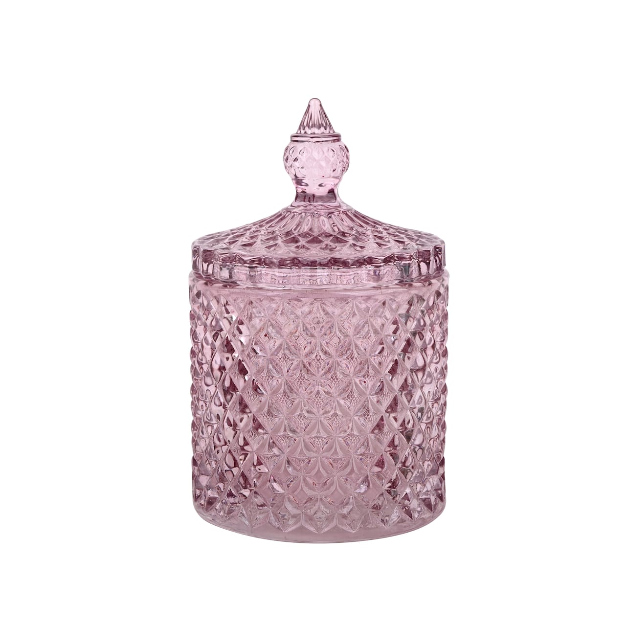 Contenant en verre à motif de losange biseauté rose avec couvercle de 13,7 cm d’Ashland